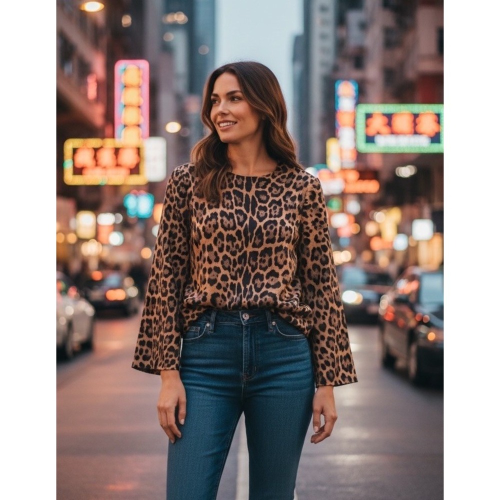 NWOT H&M Leopard Print‎ Dressy Sexy Blouse Shirt Top Size Small Boxy Vintage Y2K